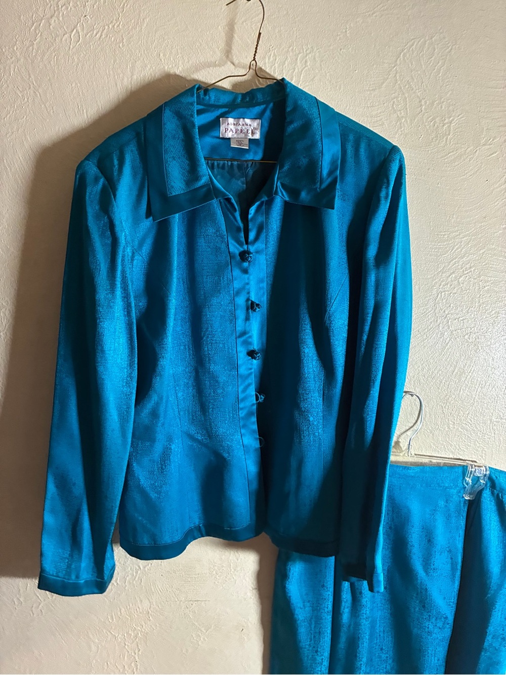 Silk Teal Button-Up Jacket & Skirt Set - Picture 3 of 14